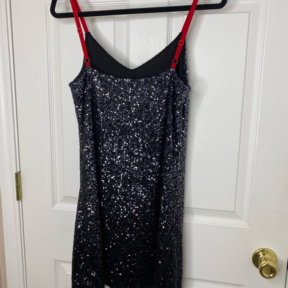 DKNY Black Sequin Mini Dress with Red Adjustable Straps - Picture 8 of 11